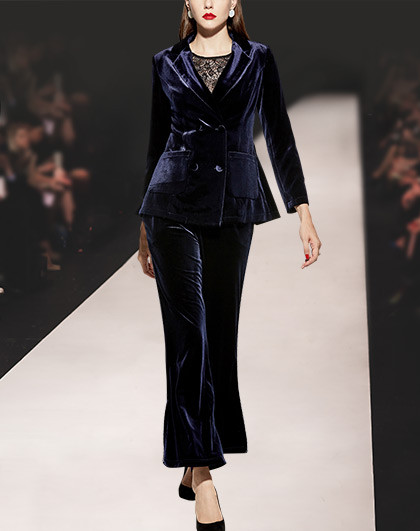 fleur wood【秋冬新品】简约干练丝绒女西装套装