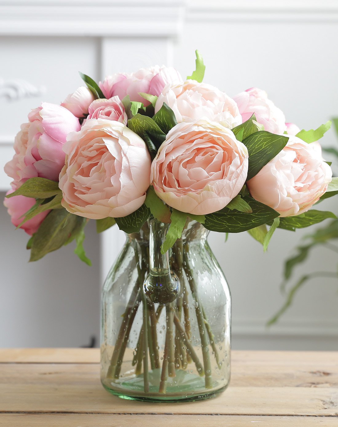 浮生若梦高端花艺组合套装 仿真牡丹假花插花玻璃花瓶家居装饰品摆件