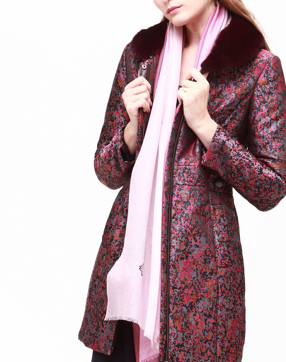 moreline沐兰精品女装冬休闲时尚碎花中长款修身印花棉服