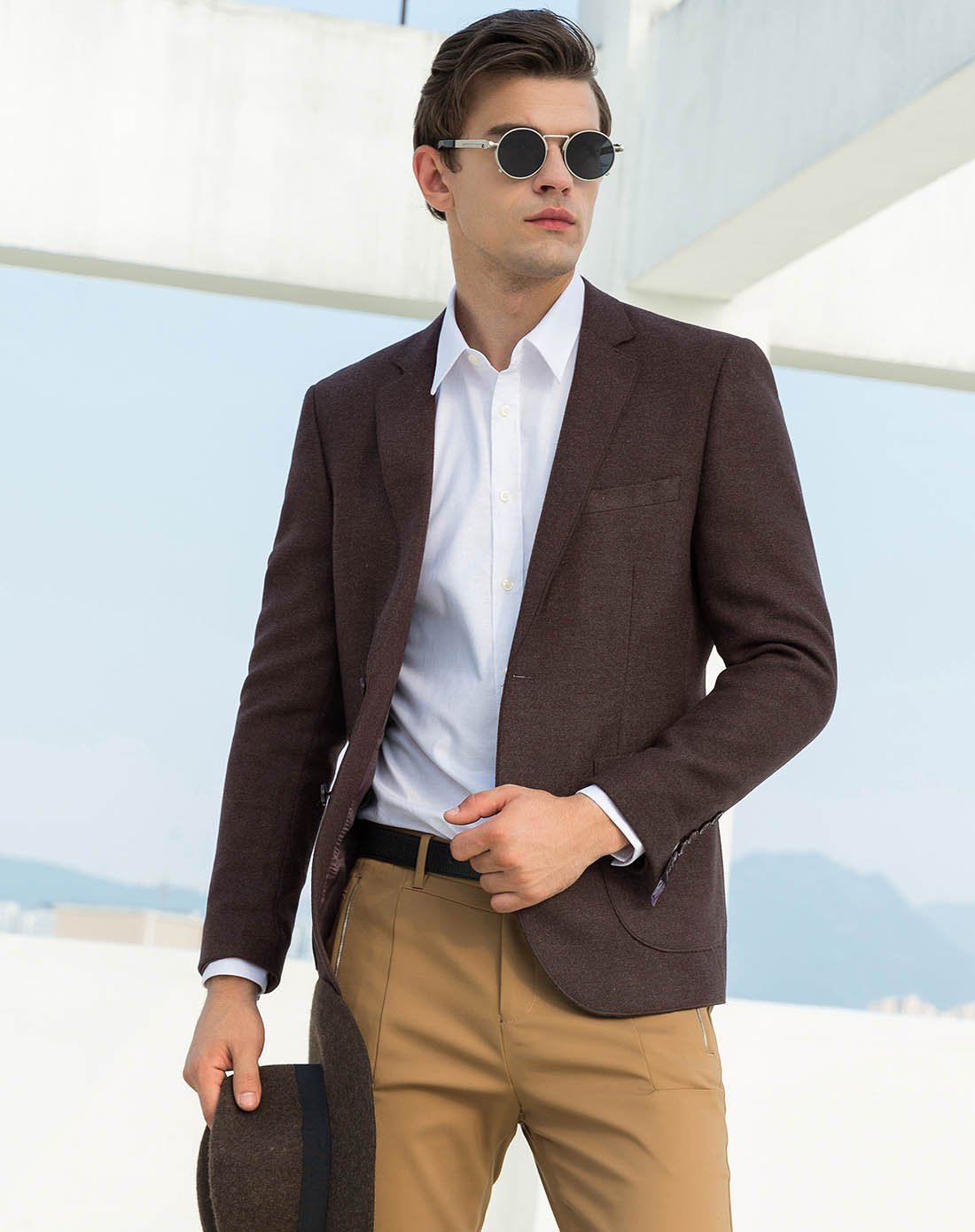莫畏男装英伦咖啡色西装男士修身小西服外套