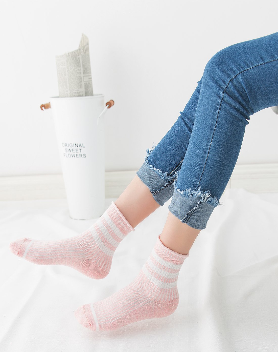 mkmj女士袜子女棉袜短袜春夏中筒袜韩版可爱学院风日系棉袜5双装