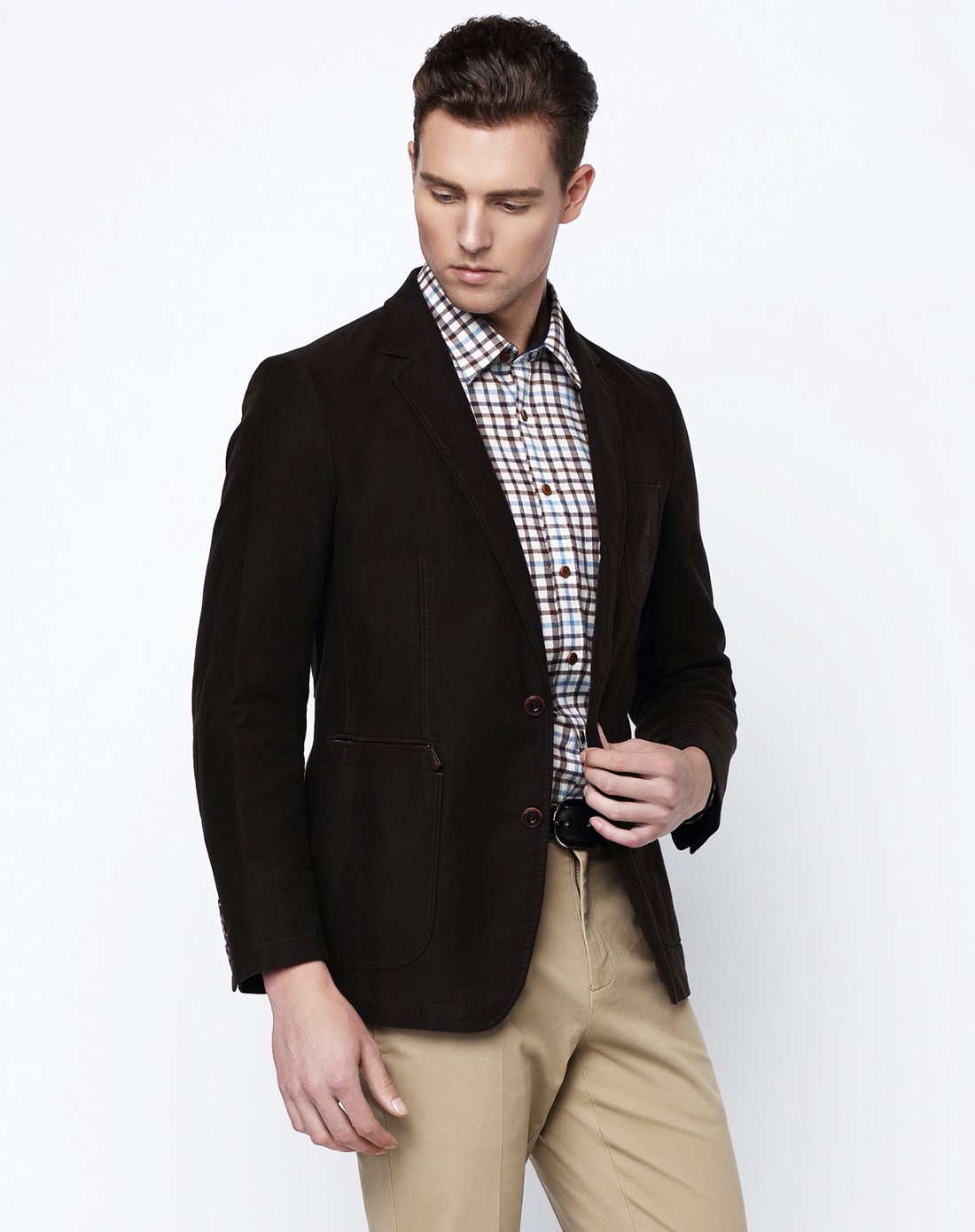 深咖啡色时尚百搭长袖西服