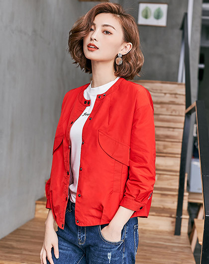 女款休闲简约通勤落肩圆领夹克外套