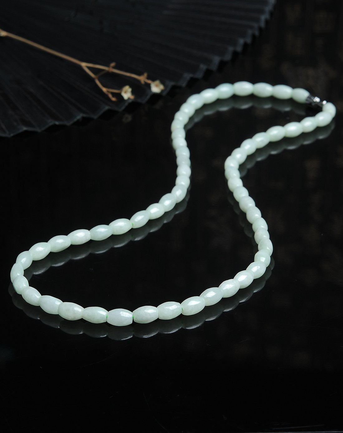亿珍阁 浅绿a货翡翠项链7mm米珠串珠珠链附证书