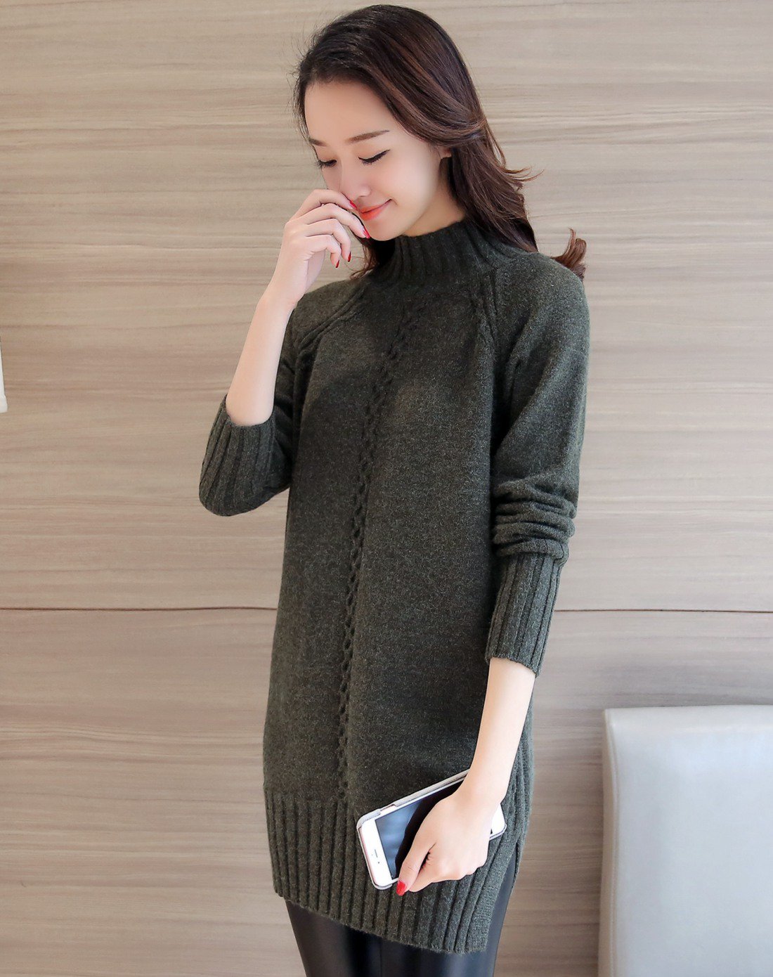 开叉包臀宽松针织毛衣连体裙