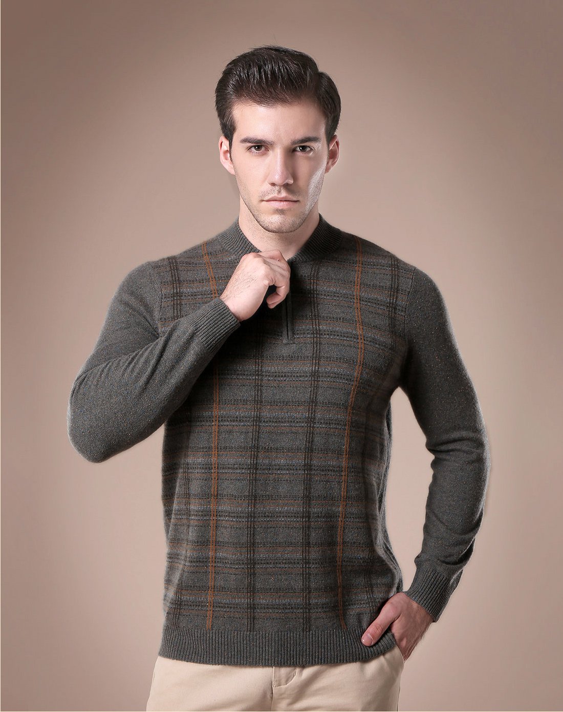 兆君男士羊绒专场新品男款商务100% 山羊绒立领羊绒衫 男款毛衣 温暖