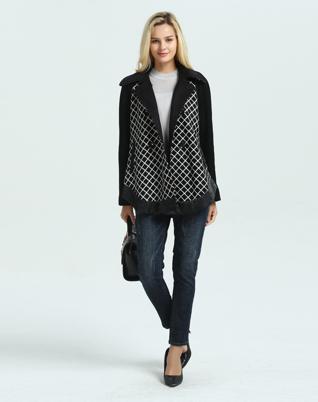 丹尼爱特daniel hechter女装特卖旗舰店翻领撞色镶拼呢大衣d186930990