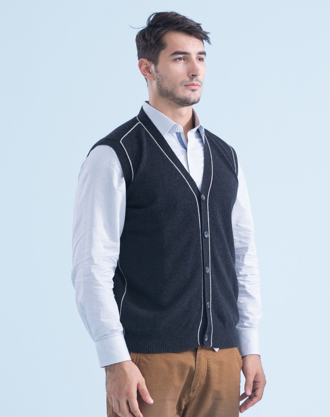 男士背心秋冬款男装中老年纯羊绒开衫v领马甲加厚毛衣