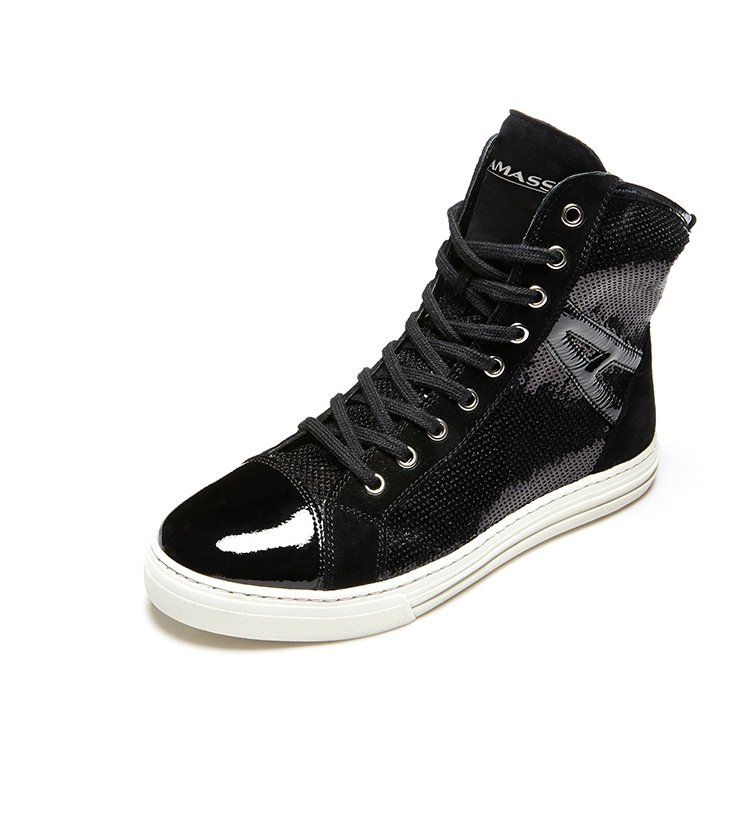 哥弟女鞋舒适亮片高帮厚底内增高休闲鞋