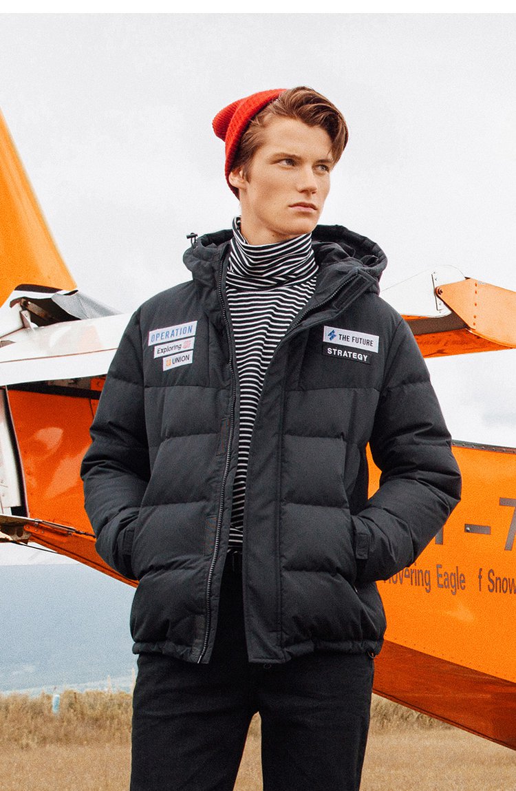 a21冬季新品男装字母绣章连帽羽绒服男加厚外套男士青年防寒服