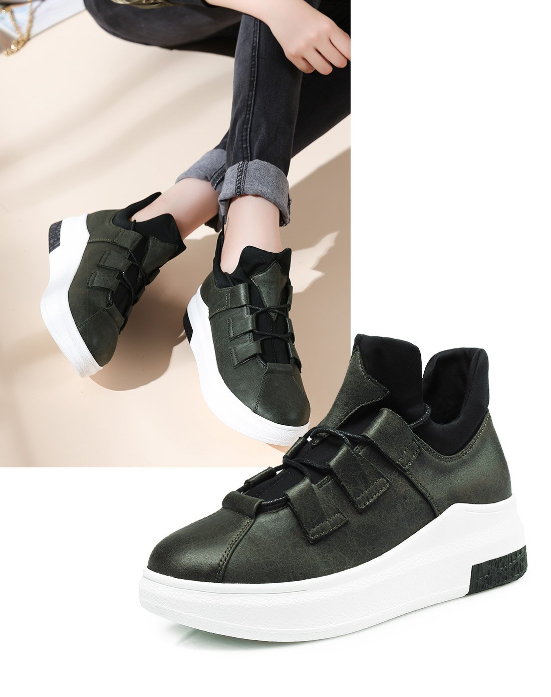 韩版女士休闲鞋百搭系带松糕厚底运动板鞋