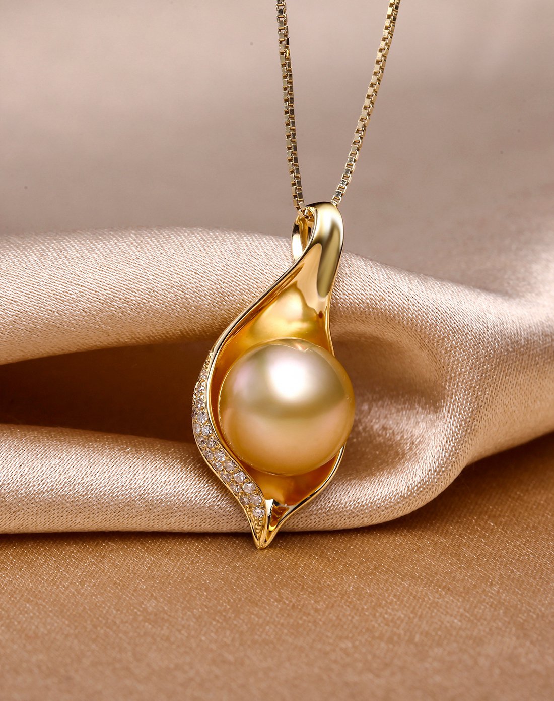 蓝色海洋 简洁创意/9-10mm南洋金珍珠18k金钻吊坠