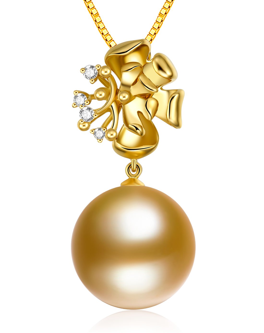 蓝色海洋 金色奢华 12-13mm 南洋金珍珠18k金钻吊坠