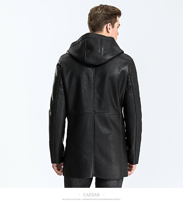 凯撒大帝caesar男装专场 凯撒大帝2017冬季新款纯色连帽时尚皮衣男士