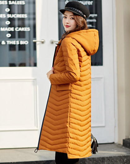 冬装纯色连帽保暖显瘦中长款羽绒服女