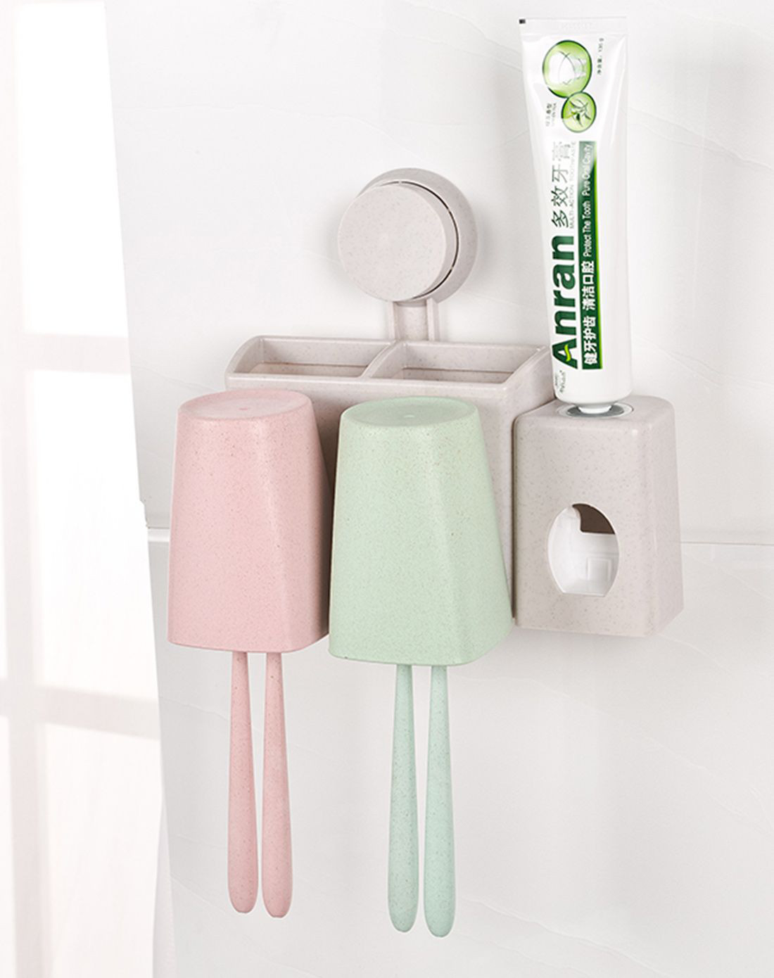 小麦系列吸壁式牙刷架套装