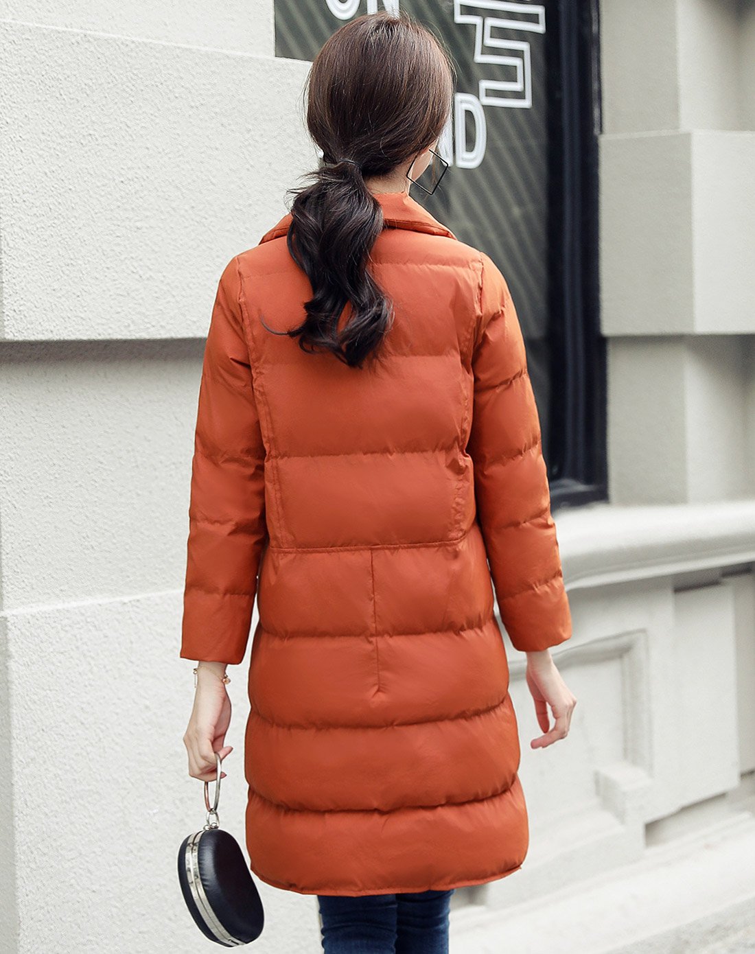 女款西装领中长款保暖棉衣