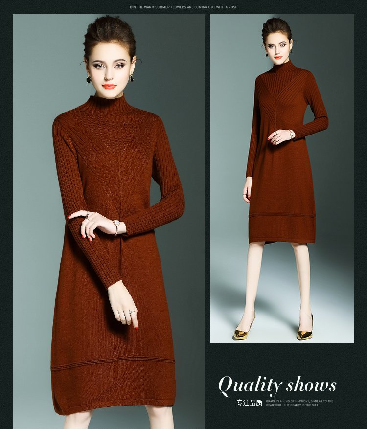 雅kemanya女装专场 珂曼雅 冬装新品优雅大气高腰显瘦百搭针织连衣裙