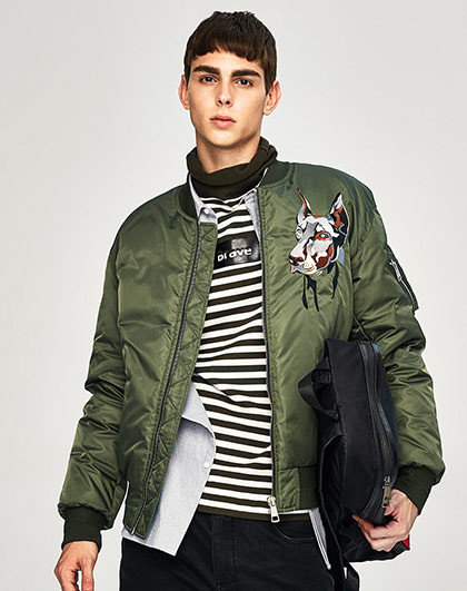 马克华菲羽绒服男2017冬新款时尚潮流狗头刺绣保暖上衣羽绒男士