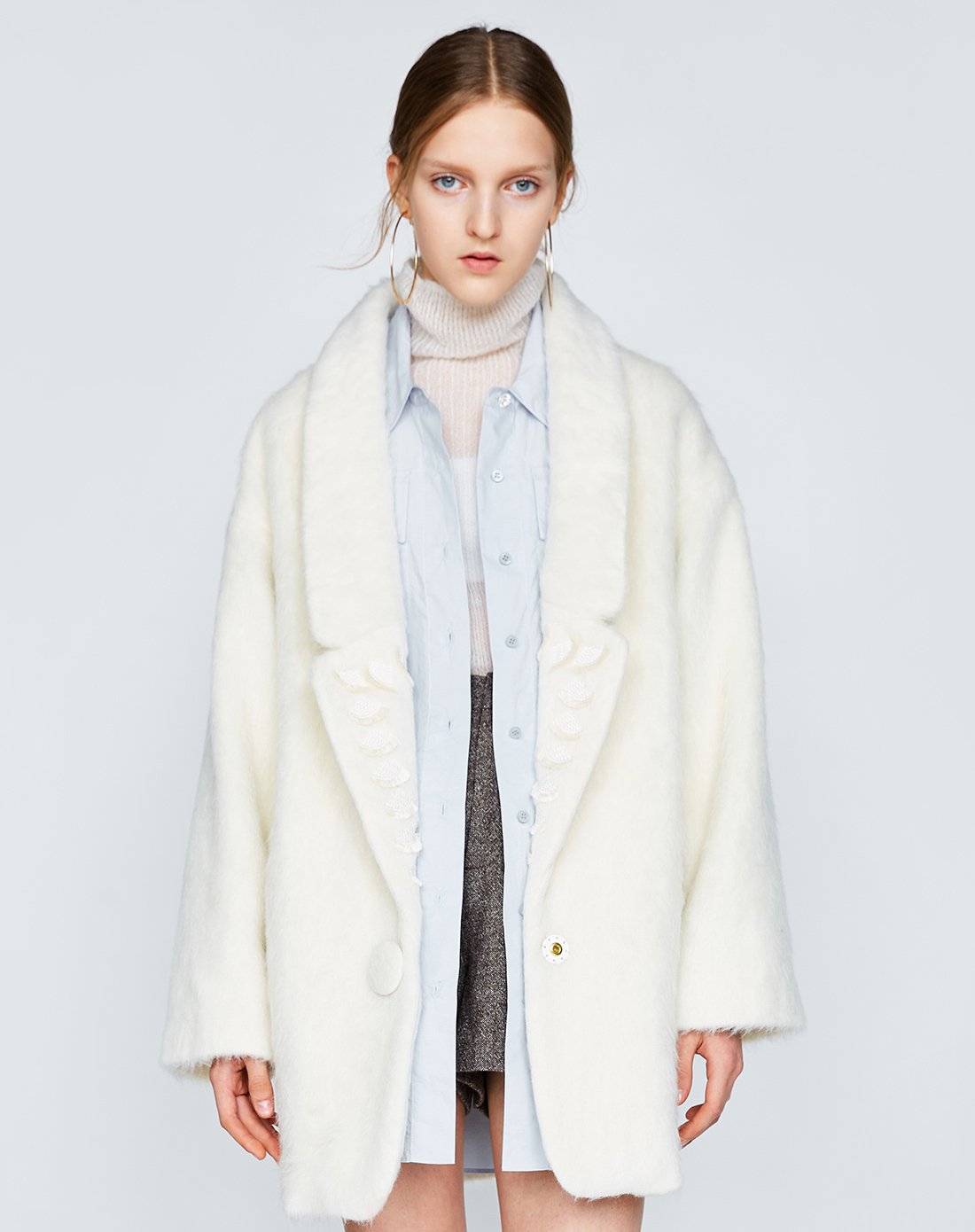 dazzle休闲刺绣翻折领中长款羊毛大衣 尺码偏大2m4g11031_唯品会