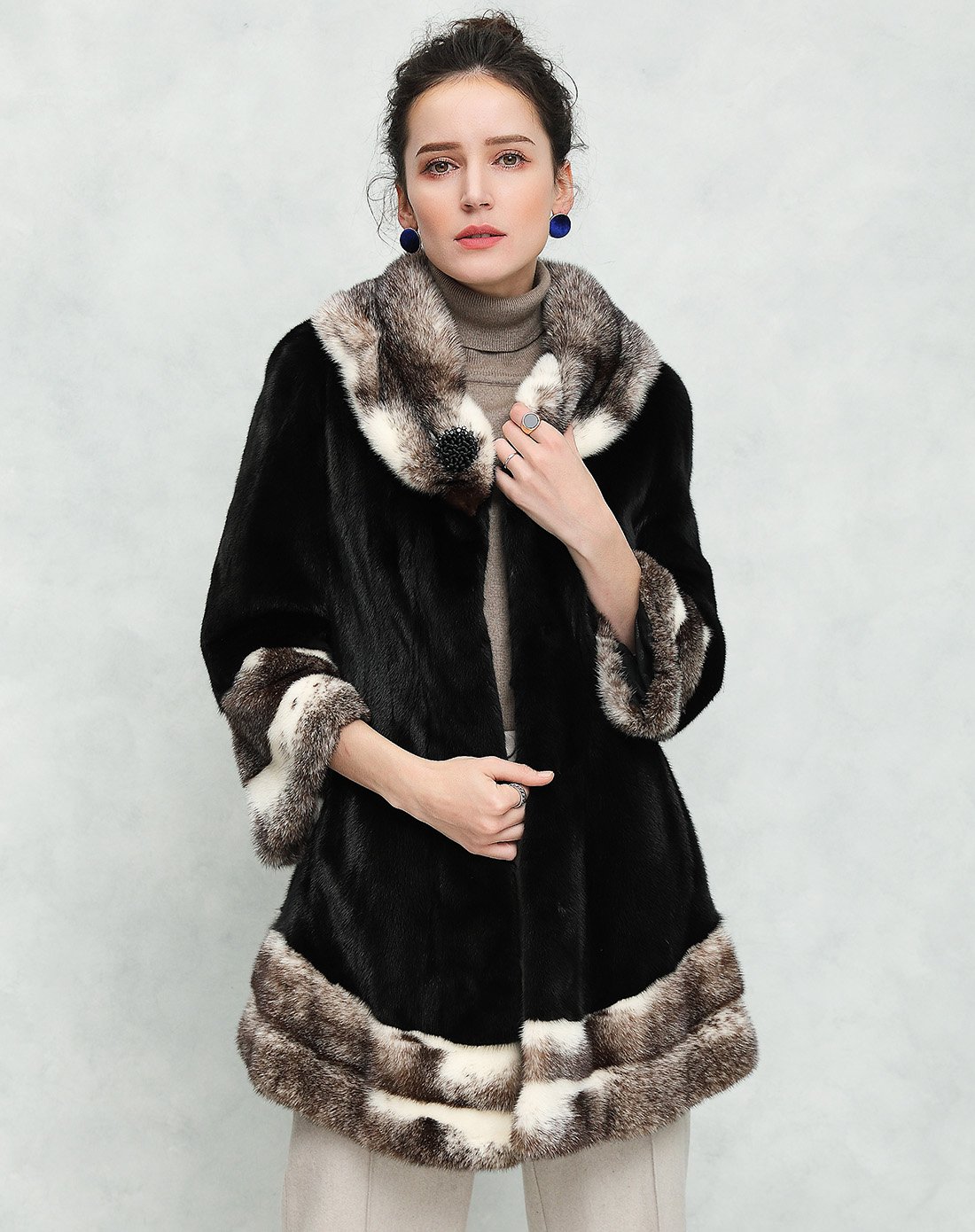 十字貂领貂皮大衣女式不规则设计水貂皮草外套