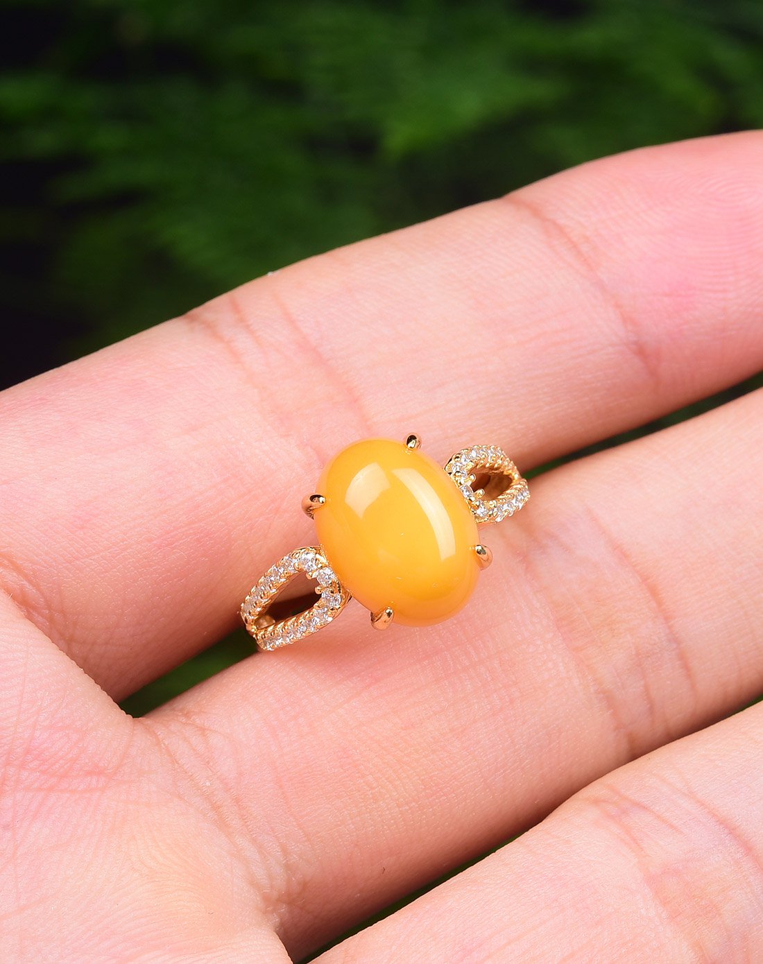 亿珍阁 s925银镶嵌蛋面琥珀蜜蜡戒指13-15#附证书