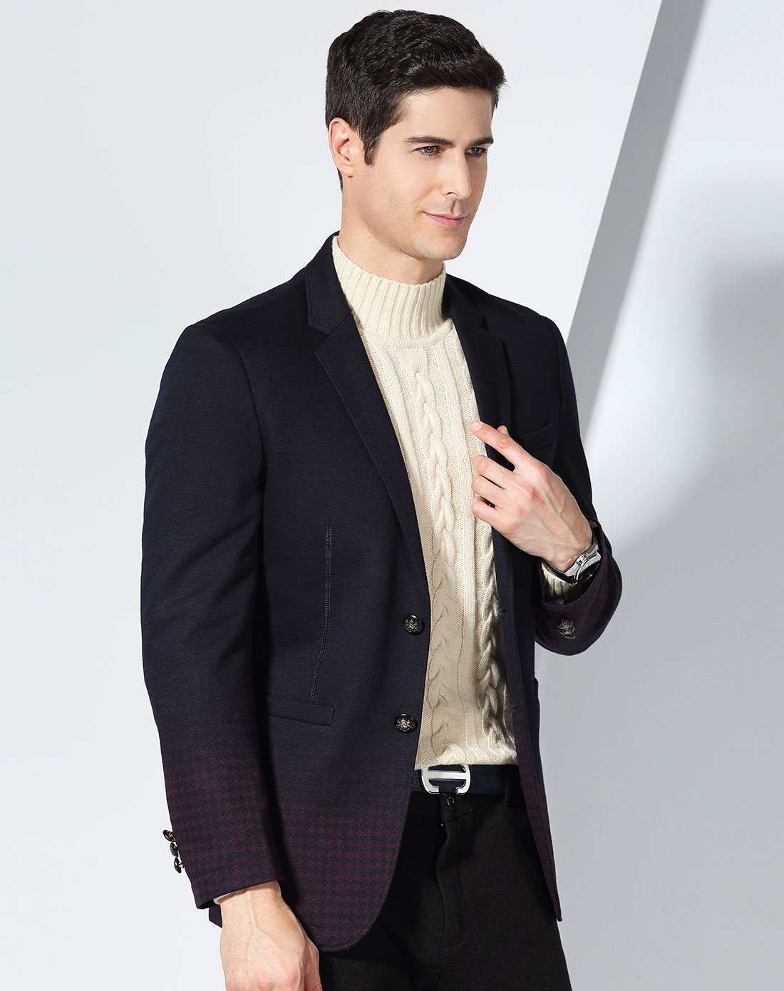 波司登男士小格子渐变商务休闲西服