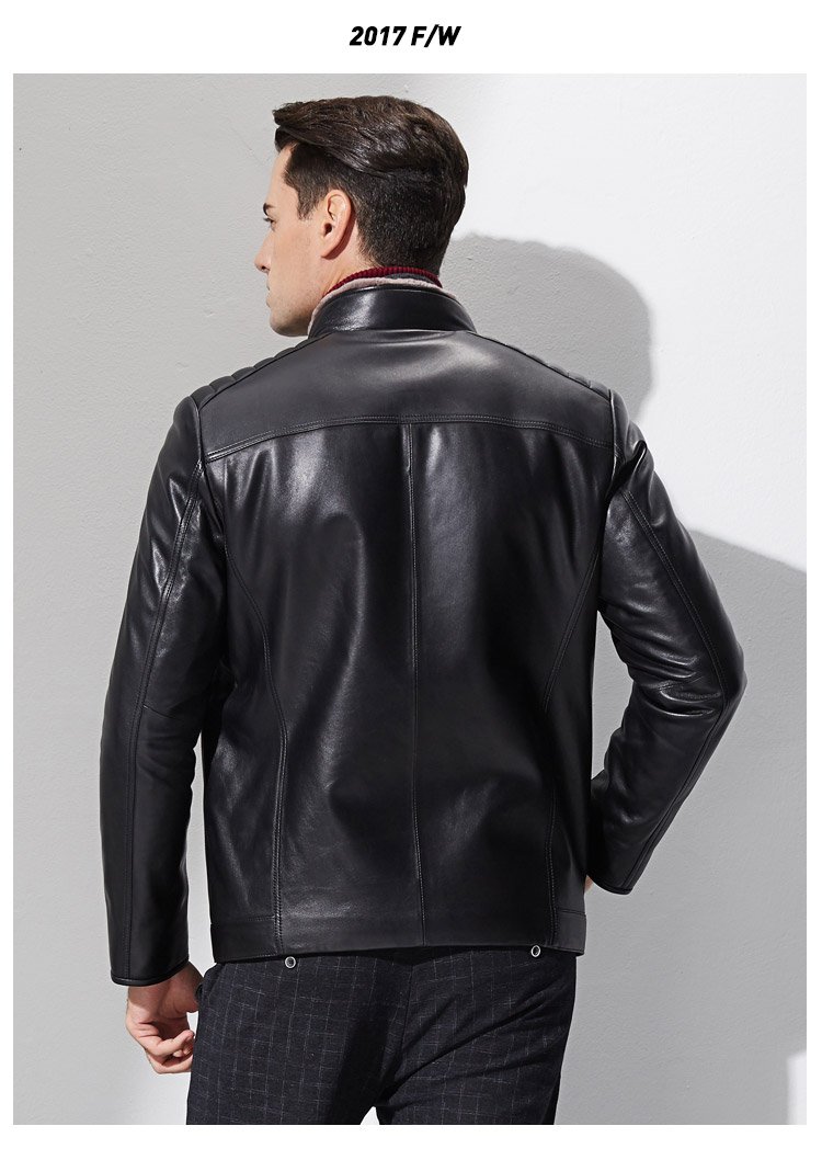 立领羊毛内胆商务休闲男士保暖真皮皮衣