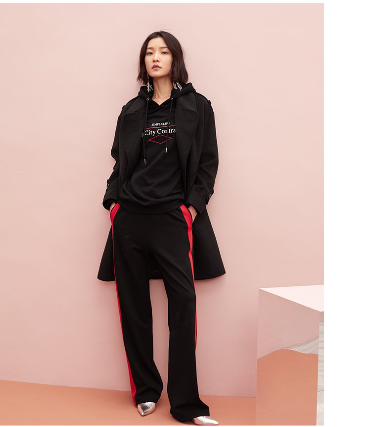 【杜鹃明星同款】新款 简约休闲字母印花保暖连帽卫衣 女款卫衣