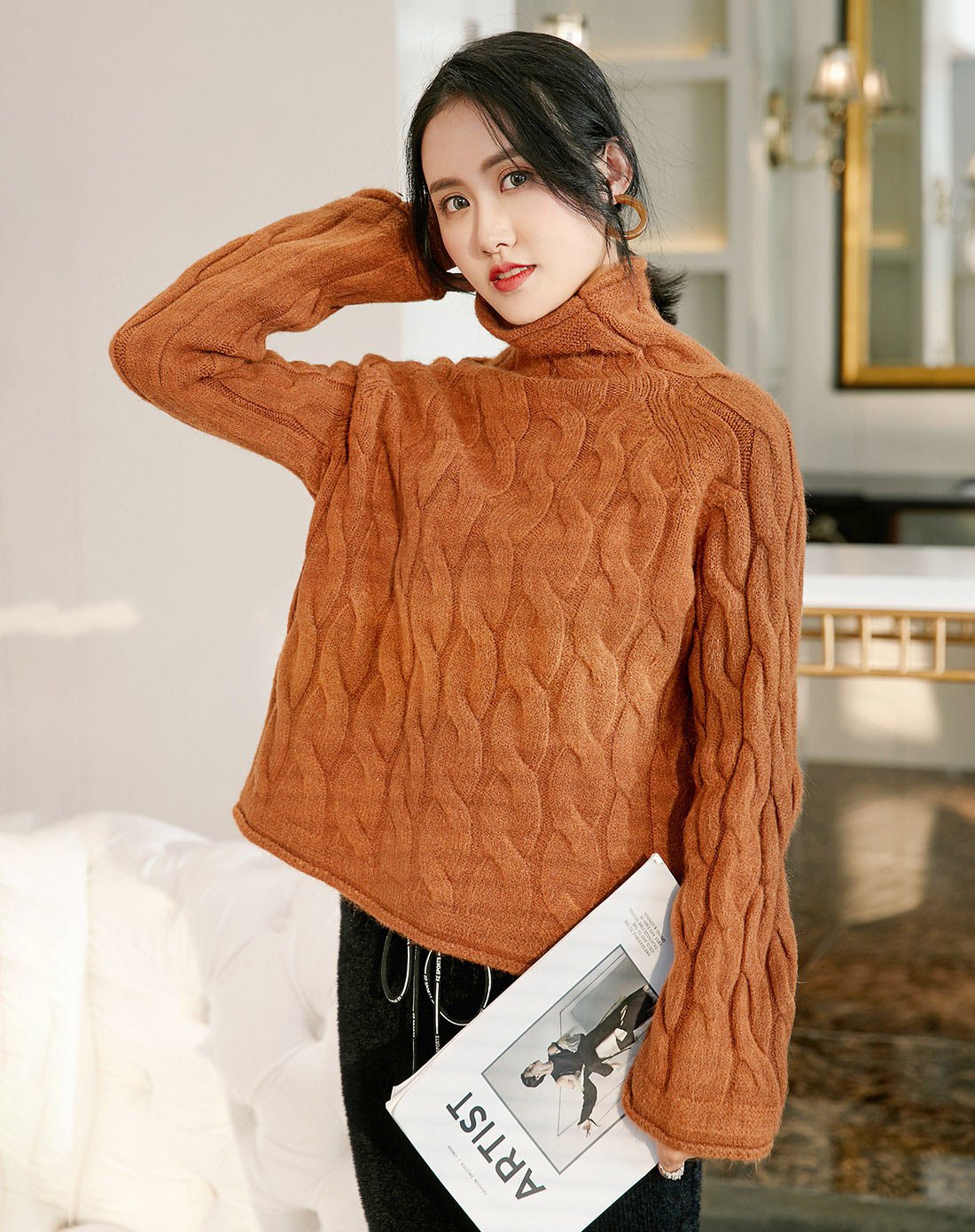 春装新款中高领女式针织衫毛衣