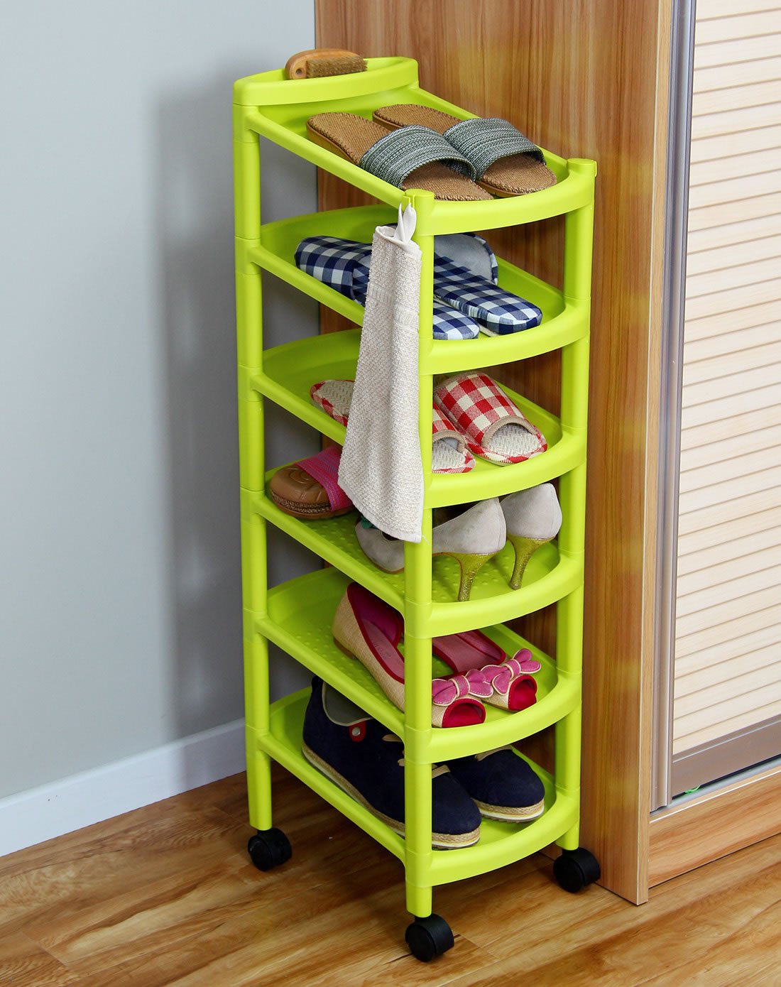 绿色塑料六层鞋架