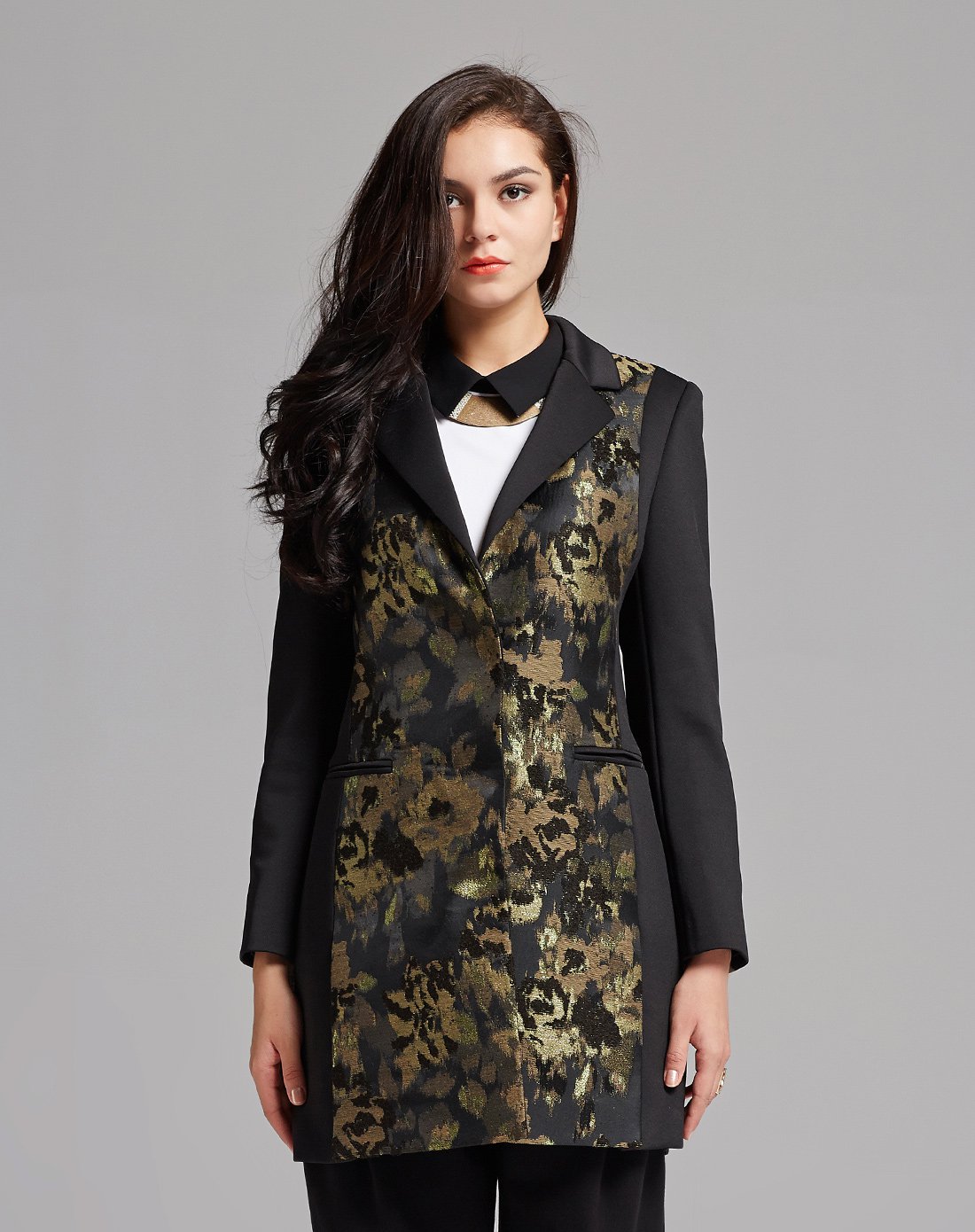 fufen女装特卖旗舰店fufen福芬提花优雅女式外套翻领女式西服d-843201