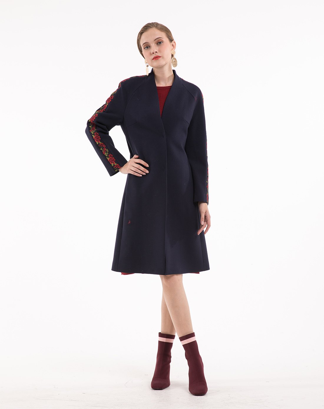 fufen福芬女装特卖旗舰店 fufen新款修身v领羊毛呢子女式大衣保暖外套