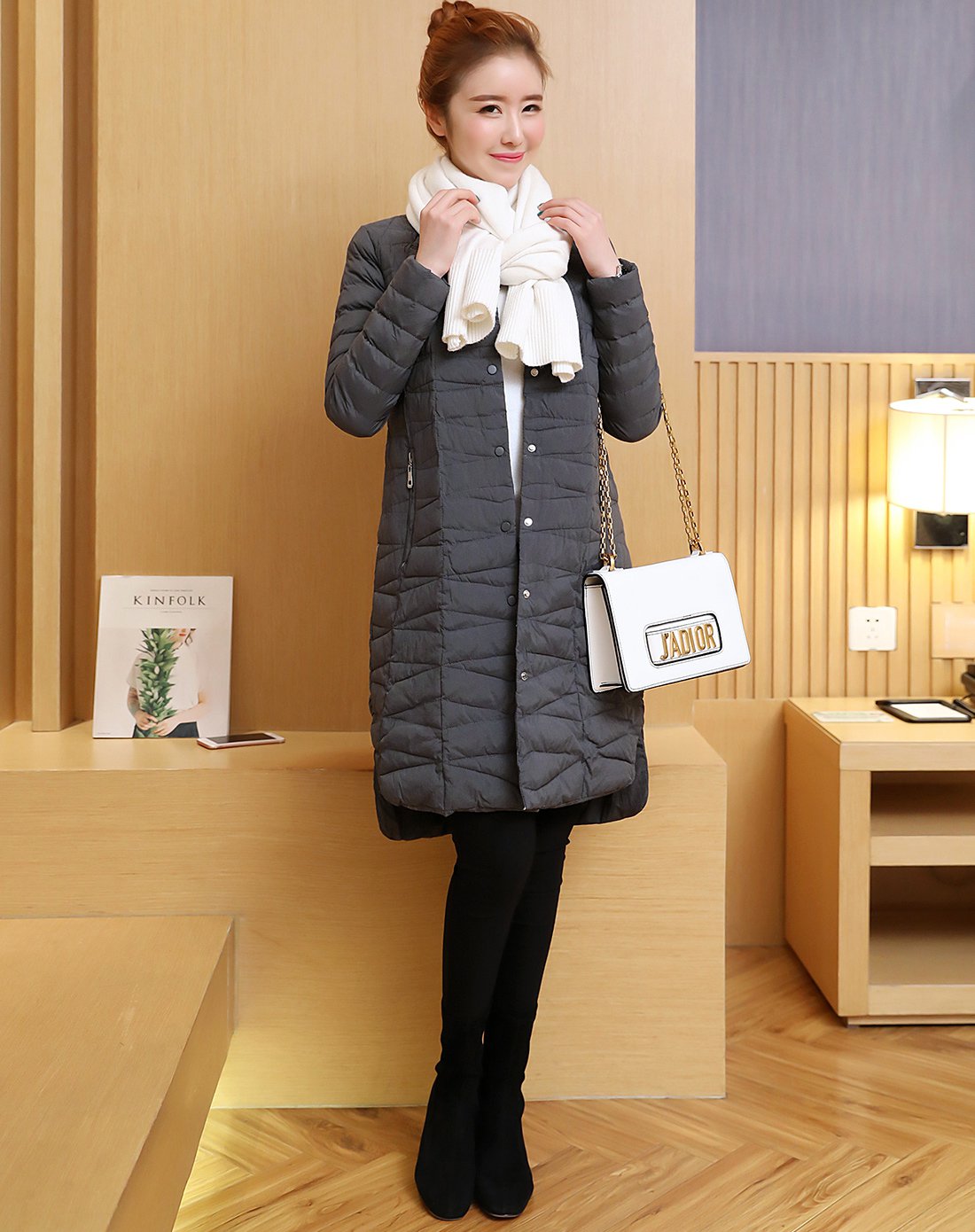 【2017年冬季新品】精致立领中长款显瘦棉衣女款外套