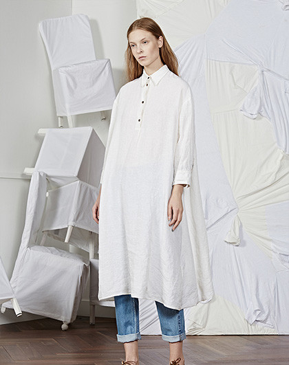 舒适透气亚麻显瘦气质长款衬衫式女连衣裙