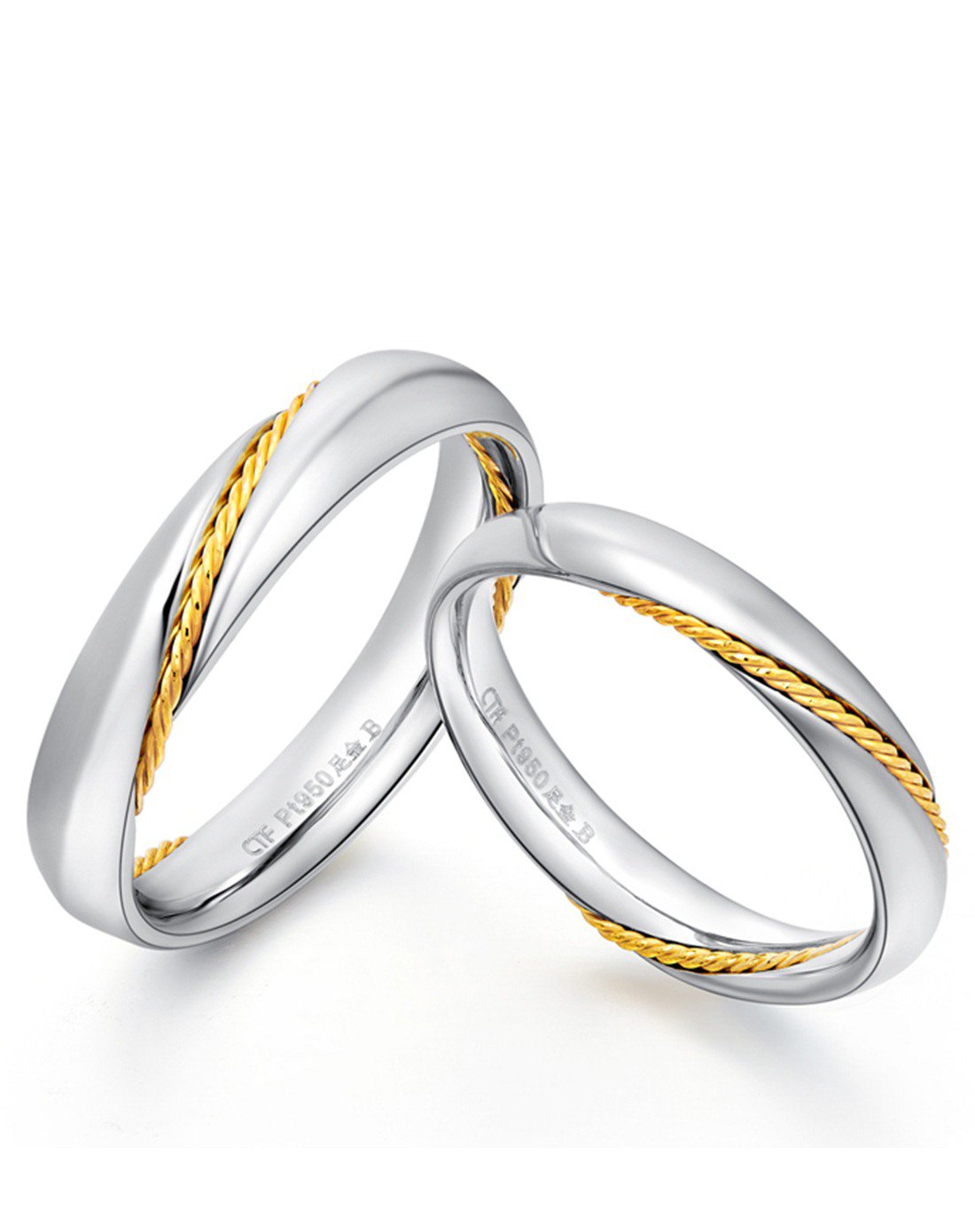 周大福 黄铂情约织爱黄金铂金戒指/对戒男款(定价)
