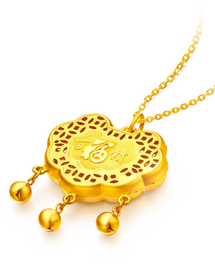 周大福 百福锁 富贵长命锁金锁 黄金吊坠