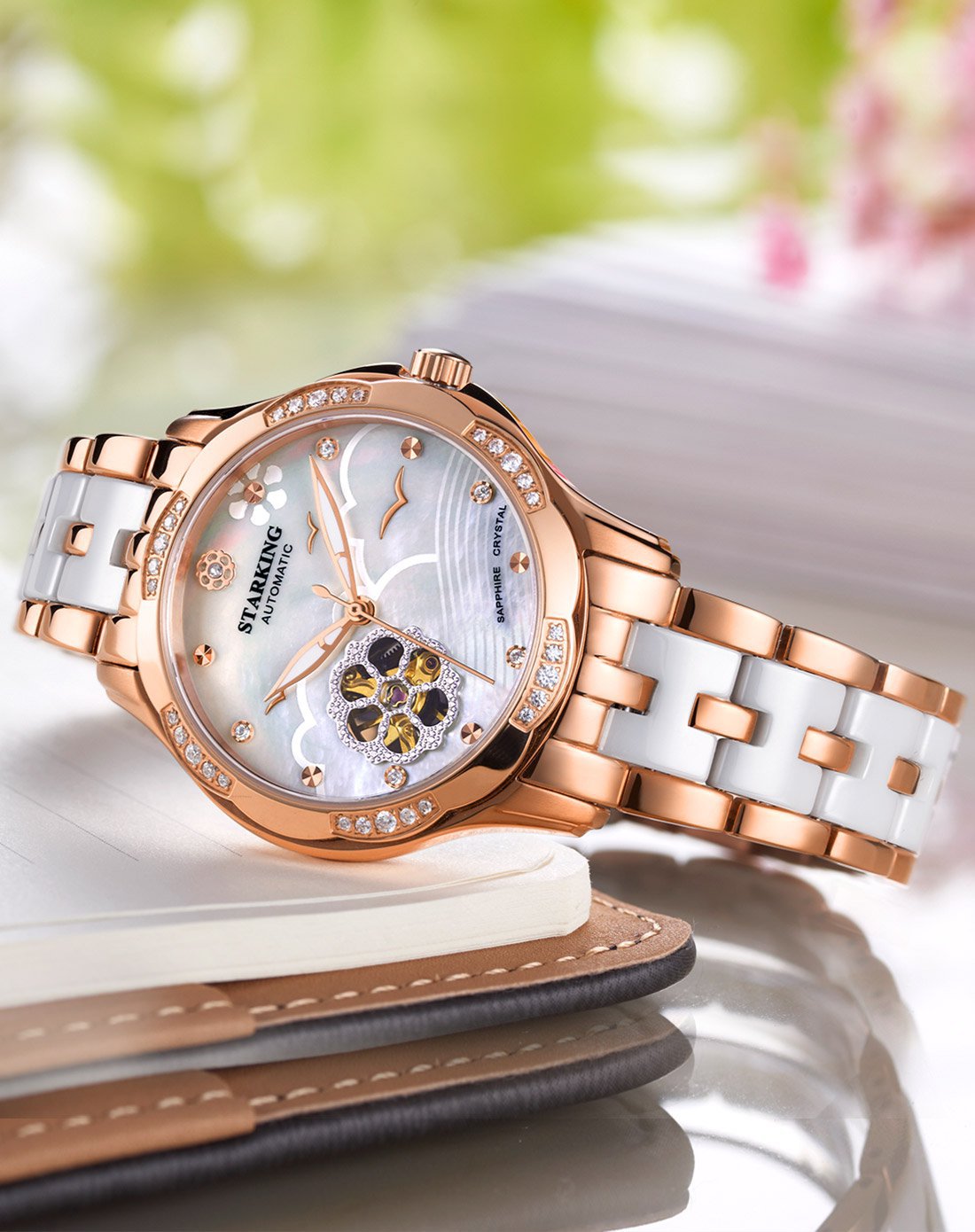 星皇手表女镂空时尚潮流陶瓷带夜光女士机械手表