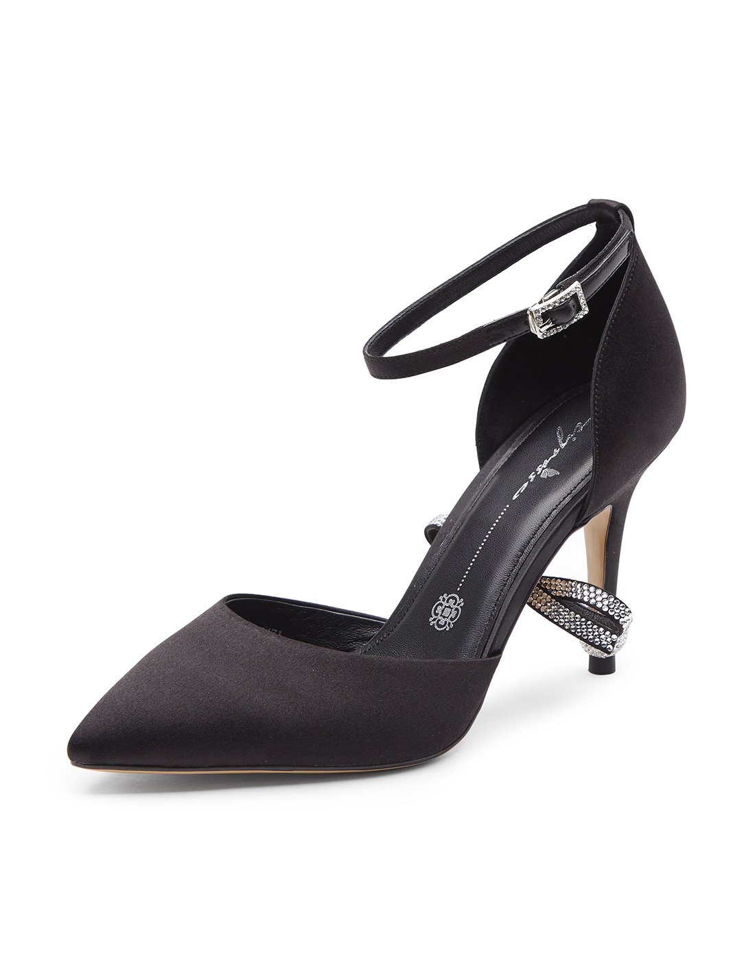 蹀愫2018春季专柜同步新款细高跟丝绸中空晚装单鞋