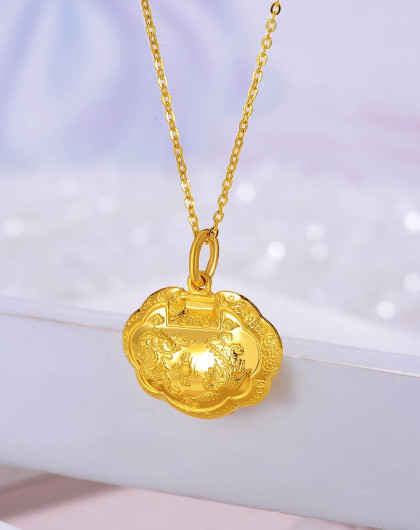 adk 龙凤锁 足金黄金吊坠(计价)