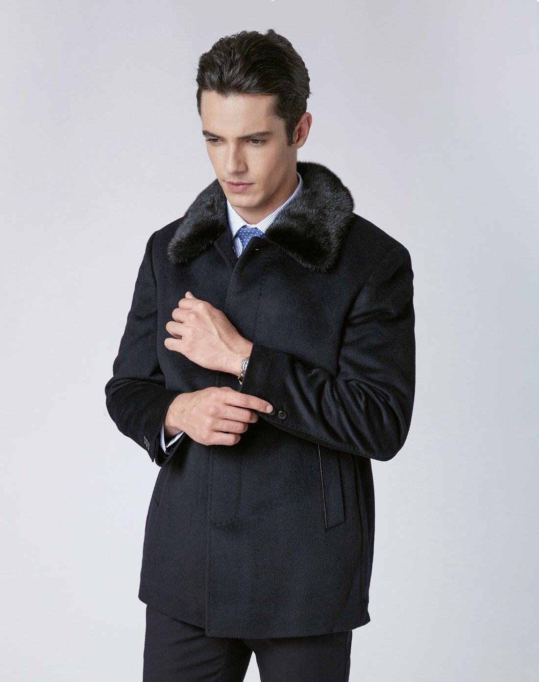 金利来goldlion男装暖男季专场新品 兔毛内胆可拆卸水貂毛领尼克服
