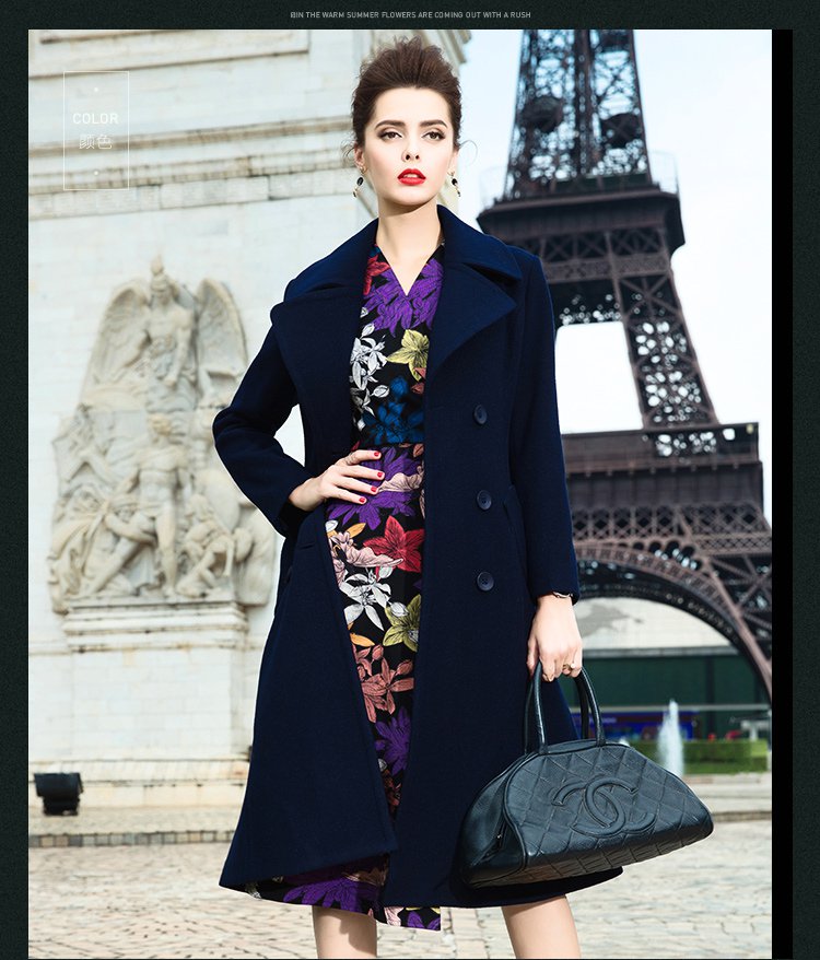 珂曼雅冬季新款 气质名媛收腰显瘦中长款呢大衣