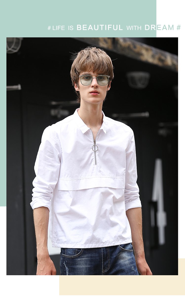 男款时尚半开胸拉链衬衫