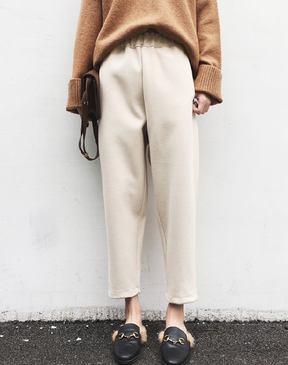 毛呢哈伦裤女新款加厚韩版宽松萝卜裤女休闲裤呢子裤