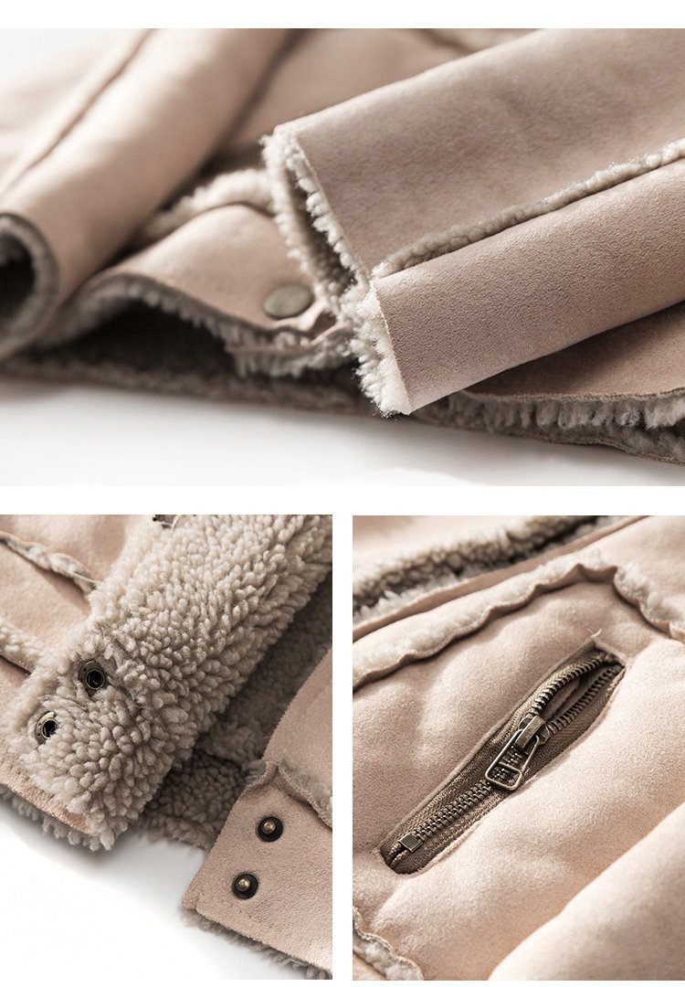 拼接加厚保暖宽松仿羊羔毛棉服外套