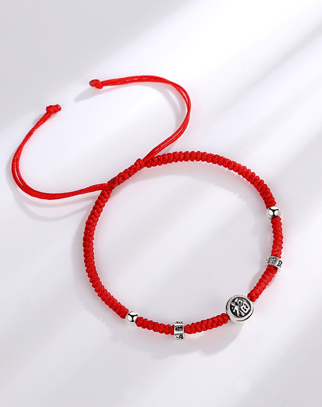 winy925银时尚个性传统中国风转运本命红绳手链福至