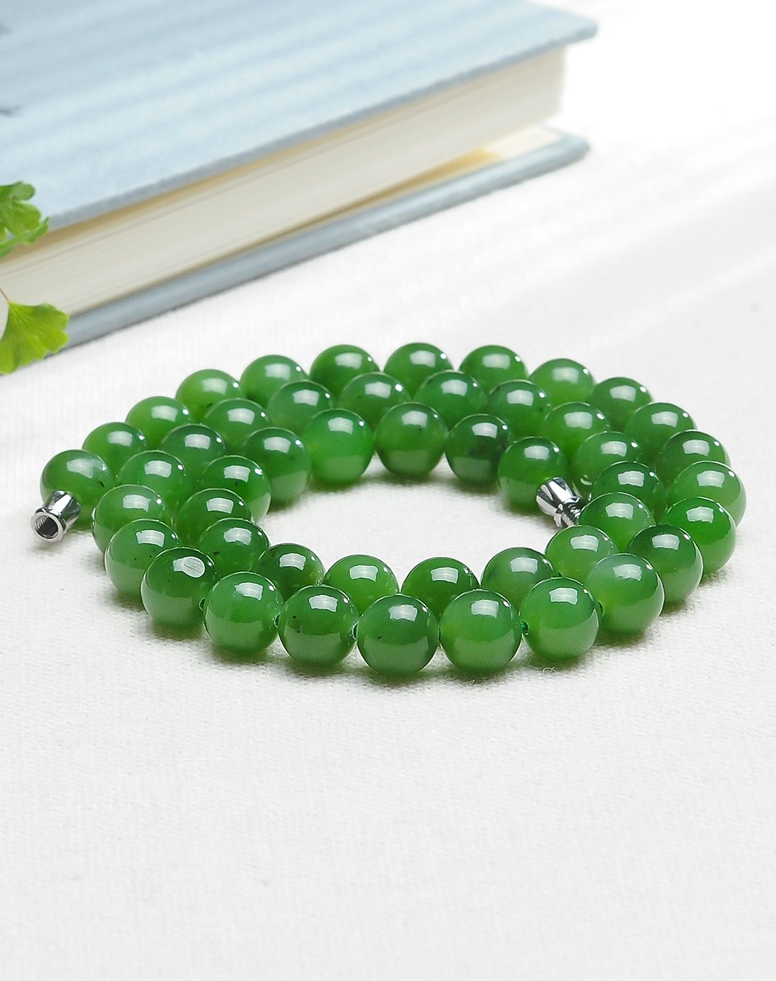 亿珍阁 9mm圆珠珠链和田玉项链碧玉串珠项链附证书