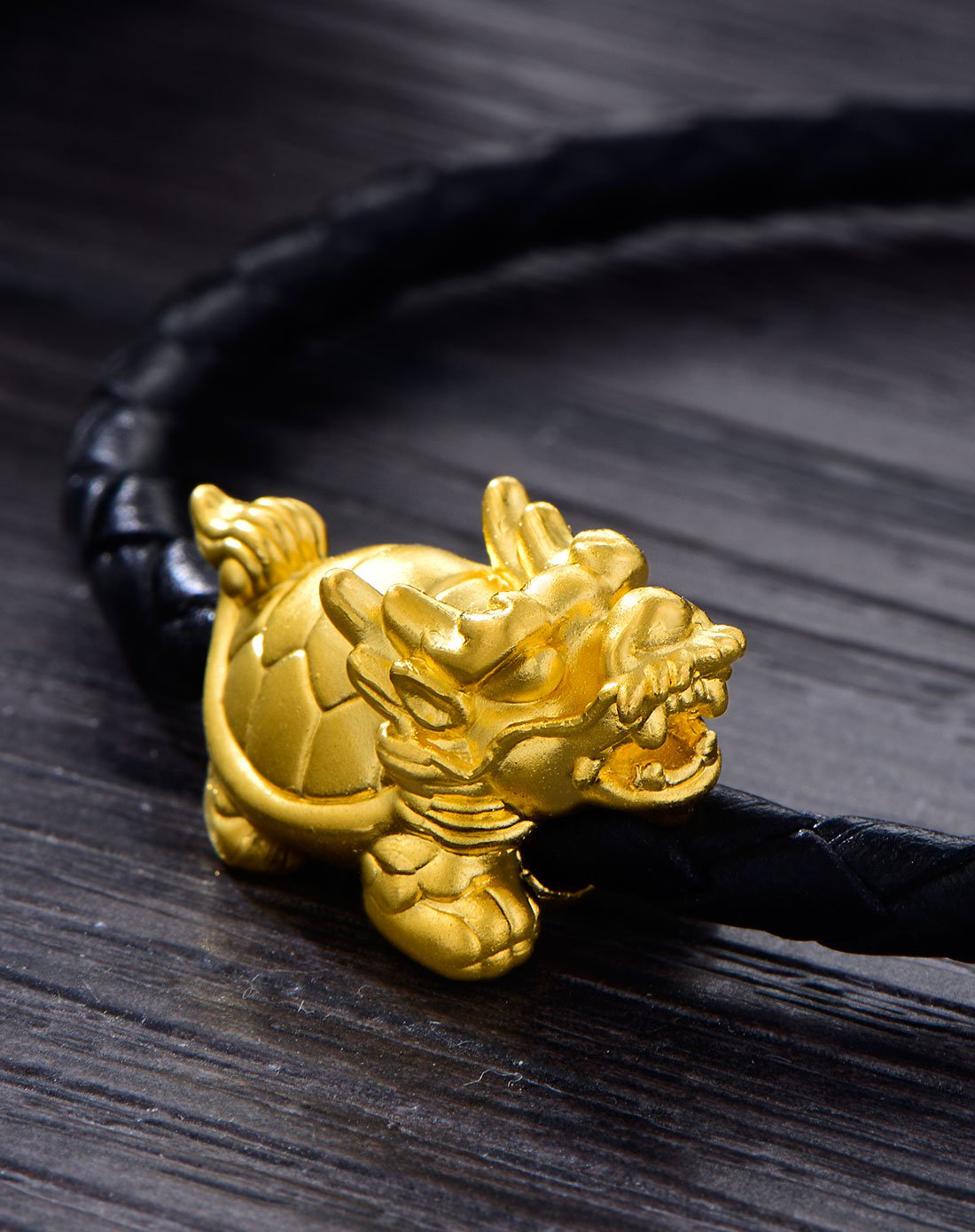 赛菲尔 瑞兽龙龟硬足金转运珠手链男士黄金手链(送黑皮绳19cm/定价)