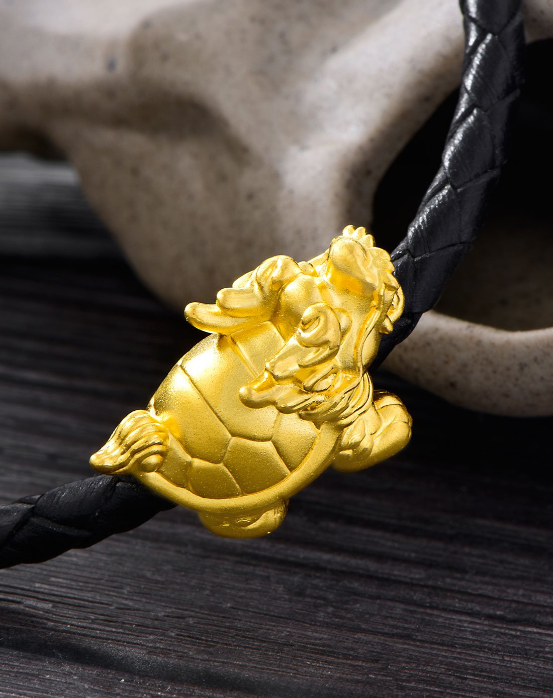 赛菲尔 瑞兽龙龟硬足金转运珠手链男士黄金手链(送黑皮绳19cm/定价)