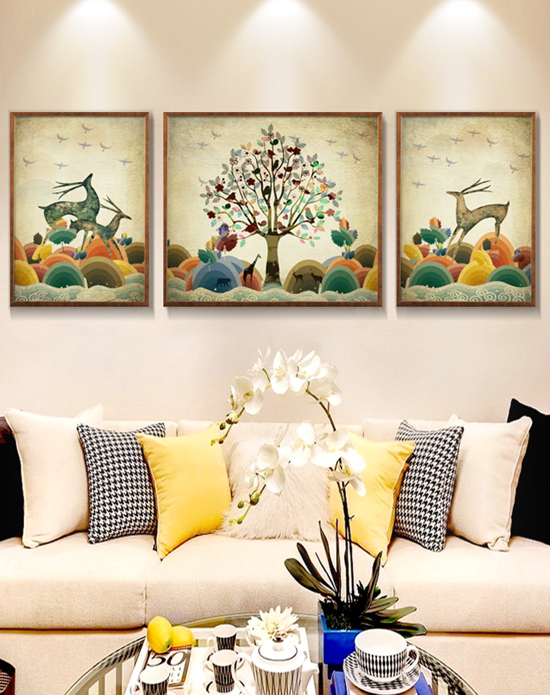 墙上的"艺术家"—柠檬树专场直发货现代简约抽象艺术画客厅三联画沙发